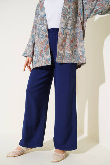Beli Lastikli Tencel Pantolon Lacivert - Pantolon