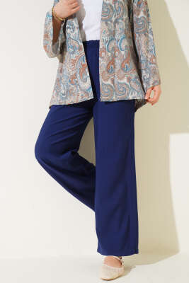 Beli Lastikli Tencel Pantolon Lacivert - Pantolon