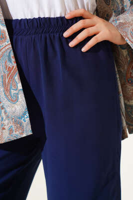 Beli Lastikli Tencel Pantolon Lacivert - Pantolon