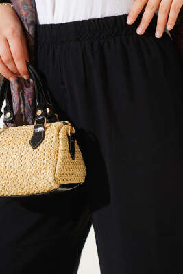 Beli Lastikli Tencel Pantolon Siyah - Pantolon