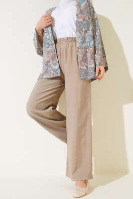 Beli Lastikli Tencel Pantolon Vizon 