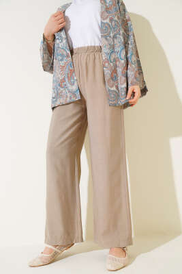 Beli Lastikli Tencel Pantolon Vizon - Pantolon