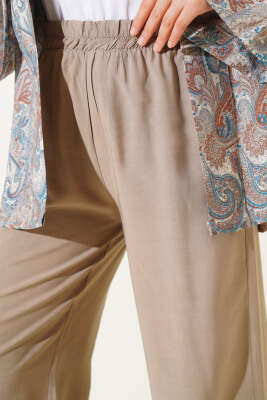 Beli Lastikli Tencel Pantolon Vizon - Pantolon