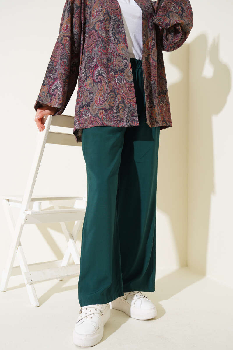 Beli Lastikli Tencel Pantolon Zümrüt