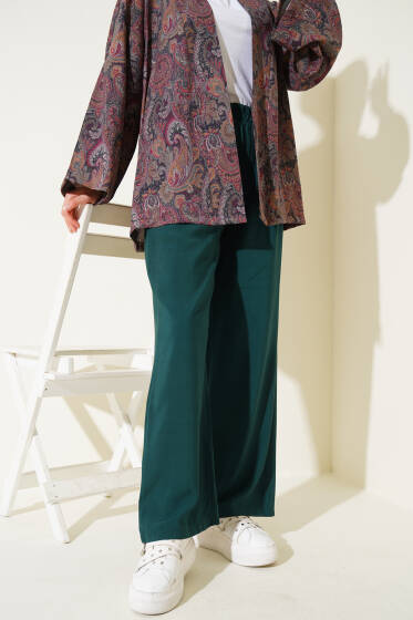 Beli Lastikli Tencel Pantolon Zümrüt - Pantolon