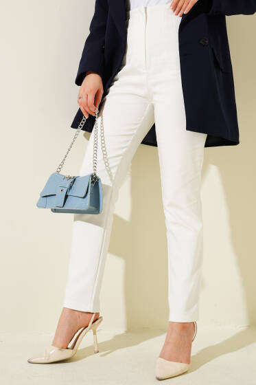 Beli Pensli Dar Paça Kumaş Pantolon Ekru - Pantolon