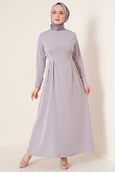 Beli Pensli Gri Elbise - Tesettür Elbise