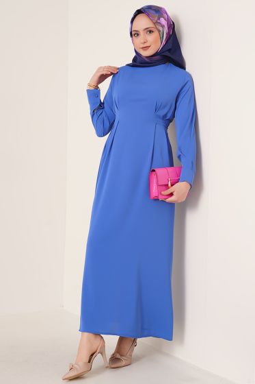 Beli Pensli İndigo Elbise - Tesettür Elbise