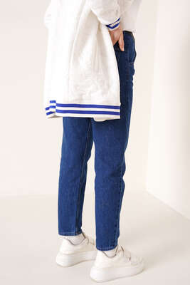 Beli Pensli Kemerli Jean Pantolon Koyu Mavi - Kot Pantolon