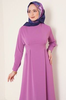 Beli Pensli Magenta Elbise - Tesettür Elbise