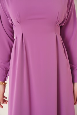 Beli Pensli Magenta Elbise - Tesettür Elbise