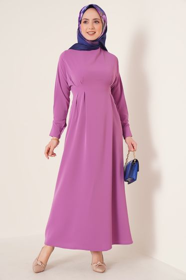 Beli Pensli Magenta Elbise - Tesettür Elbise
