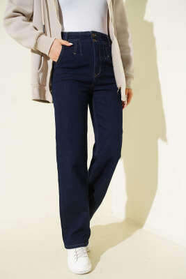 Beli Pensli Palazzo Kot Pantolon Lacivert - HEPYEK