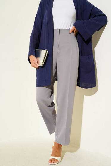 Beli Pensli Sahte Cepli Pantolon Gri - Pantolon