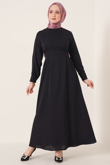 Beli Pensli Siyah Elbise - Tesettür Elbise