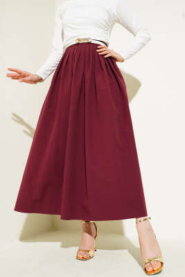 Beli Pileli Fermuarlı Etek Bordo 