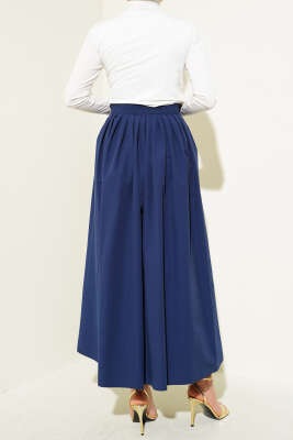 Beli Pileli Fermuarlı Etek Lacivert - Uzun Etek