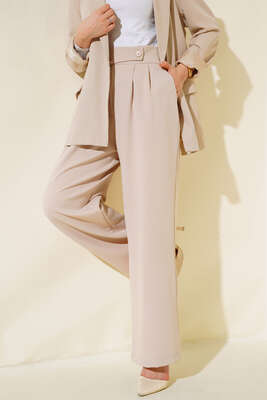 Beli Pileli Salaş Pantolon Bej 