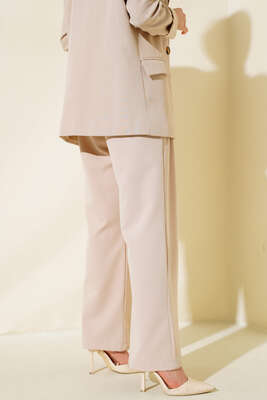 Beli Pileli Salaş Pantolon Bej - Pantolon