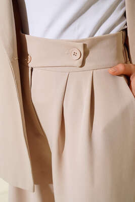 Beli Pileli Salaş Pantolon Bej - Pantolon