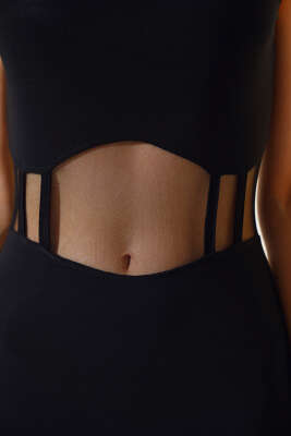 Beli Transparanlı Elbise Siyah - Kadın Giyim Modelleri