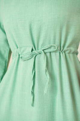 Beli Tünel Bağlamalı Elbise Fıstık Yeşili - Thumbnail