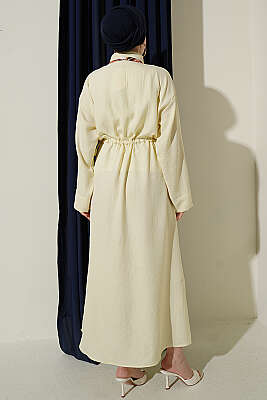 Beli Tünelli Bağlamalı Fularlı Elbise Sarı - Elbise