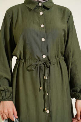 Beli Tünelli Düğmeli Uzun Tunikli İkili Takım Haki - İkili Takım