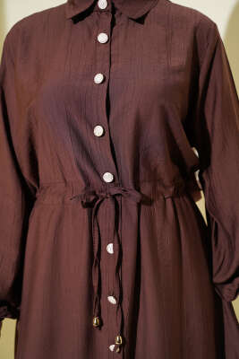 Beli Tünelli Düğmeli Uzun Tunikli İkili Takım Kahve - İkili Takım