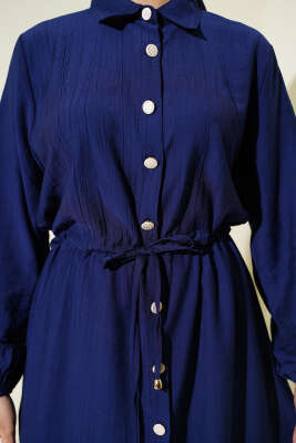 Beli Tünelli Düğmeli Uzun Tunikli İkili Takım Lacivert - İkili Takım