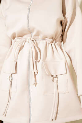 Beli Tünelli Fermuarlı Scuba İkili Takım Bej - İkili Takım