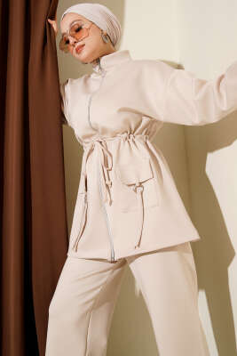 Beli Tünelli Fermuarlı Scuba İkili Takım Bej - Scuba Ürünler