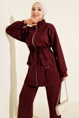 Beli Tünelli Fermuarlı Scuba İkili Takım Bordo - Scuba Ürünler