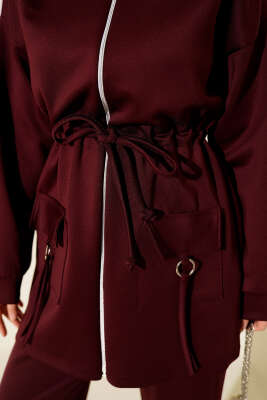 Beli Tünelli Fermuarlı Scuba İkili Takım Bordo - Scuba Ürünler