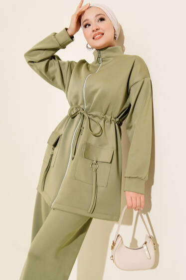 Beli Tünelli Fermuarlı Scuba İkili Takım Çağla Yeşili - İkili Takım