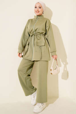 Beli Tünelli Fermuarlı Scuba İkili Takım Çağla Yeşili - İkili Takım