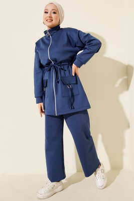 Beli Tünelli Fermuarlı Scuba İkili Takım Lacivert 