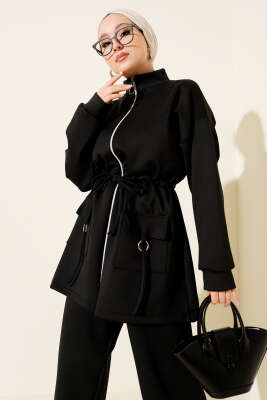 Beli Tünelli Fermuarlı Scuba İkili Takım Siyah - İkili Takım