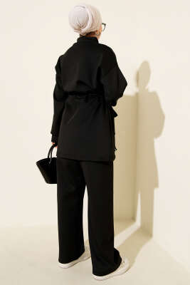 Beli Tünelli Fermuarlı Scuba İkili Takım Siyah - İkili Takım