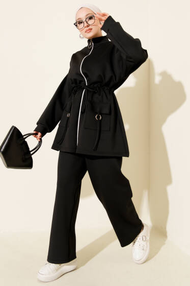 Beli Tünelli Fermuarlı Scuba İkili Takım Siyah - Scuba Ürünler