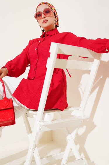 Beli Tünelli Gömlek Kırmızı - Gömlek