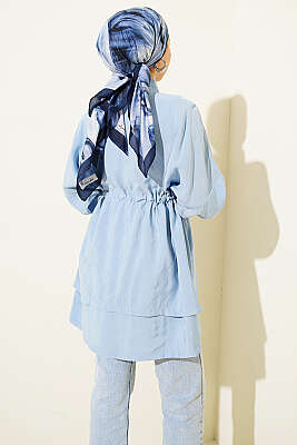 Beli Tünelli Katlı Modal Gömlek Bebe Mavi - Gömlek