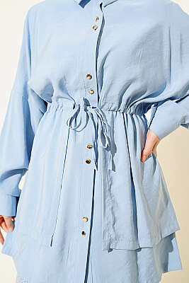 Beli Tünelli Katlı Modal Gömlek Bebe Mavi - Gömlek