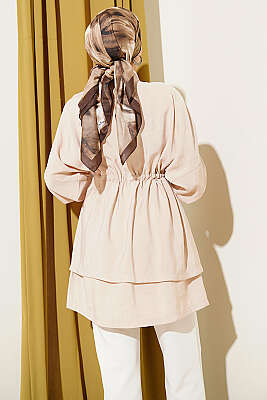 Beli Tünelli Katlı Modal Gömlek Bej - Gömlek