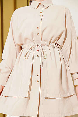 Beli Tünelli Katlı Modal Gömlek Bej - Gömlek