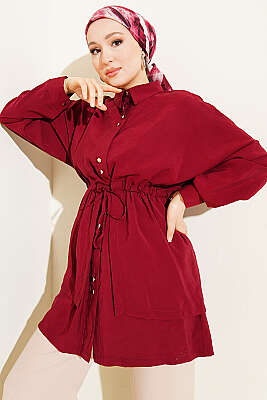 Beli Tünelli Katlı Modal Gömlek Bordo - VAV TEKSTİL