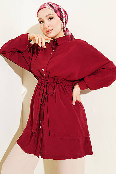 Beli Tünelli Katlı Modal Gömlek Bordo - Gömlek