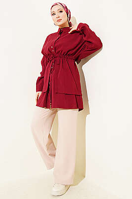 Beli Tünelli Katlı Modal Gömlek Bordo - Gömlek