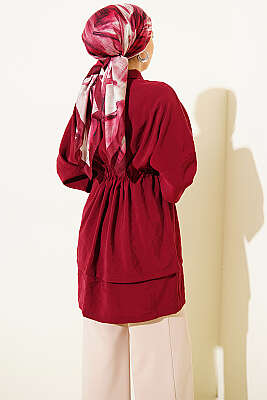 Beli Tünelli Katlı Modal Gömlek Bordo - Gömlek