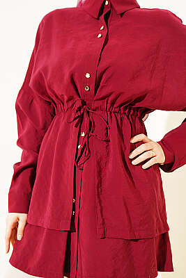 Beli Tünelli Katlı Modal Gömlek Bordo - Gömlek